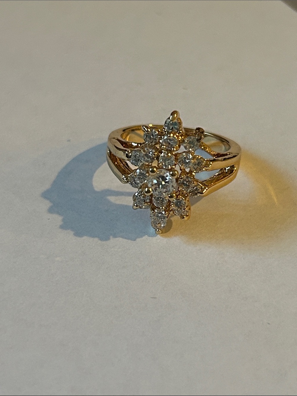 Gold Tone Cluster CZ Floral Ring - Gold Color
